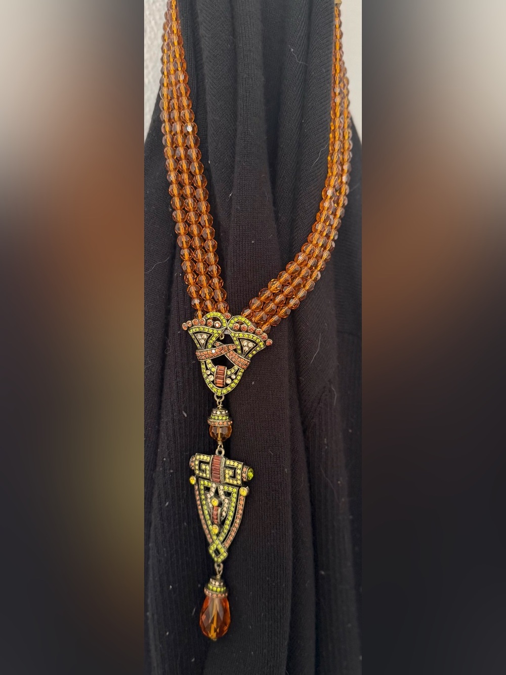 Heidi Daus Amber Beaded Multi-Strand Pendant Necklace -